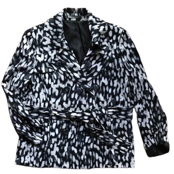 NY Collection L animal print short trench coat - Picture 1 of 9